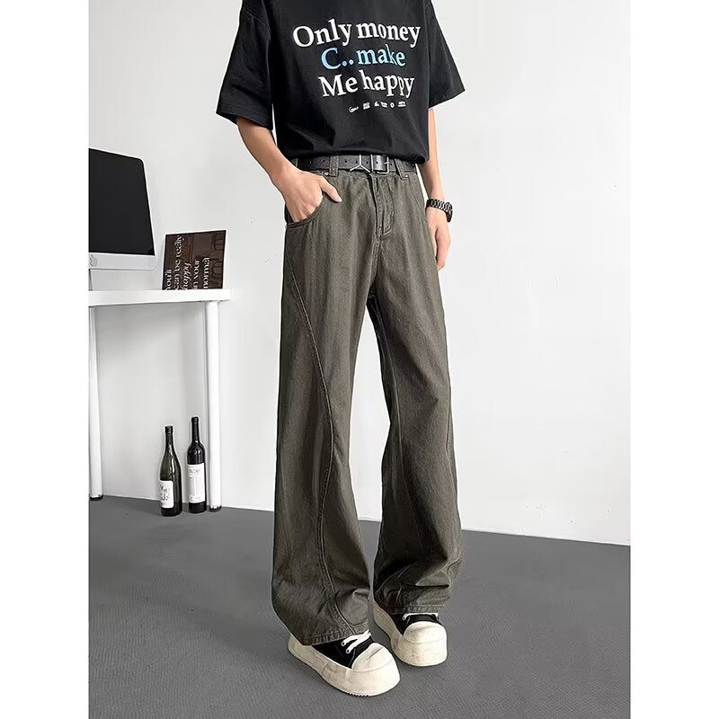 Vintage washed denim jeans with distressed lines for men