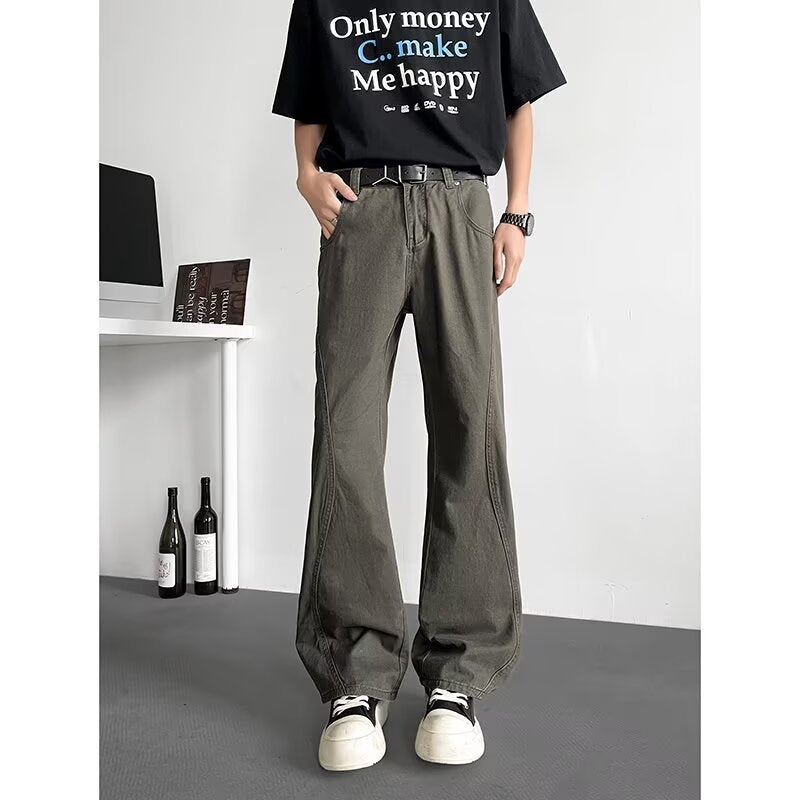 Vintage washed denim jeans with distressed lines for men