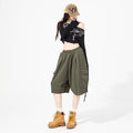 Relaxed  Washed Multi-Pocket Cargo Shorts Loose Women's Casual  Length Pants