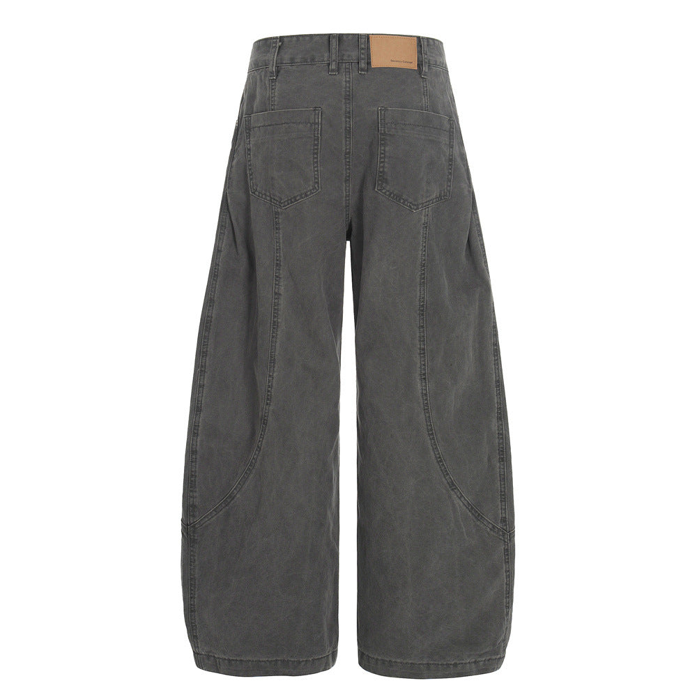 Street Style Men's Denim Pants, Distressed Patchwork Knife Cut, Casual Loose Fit Wide Leg Jeans for Men