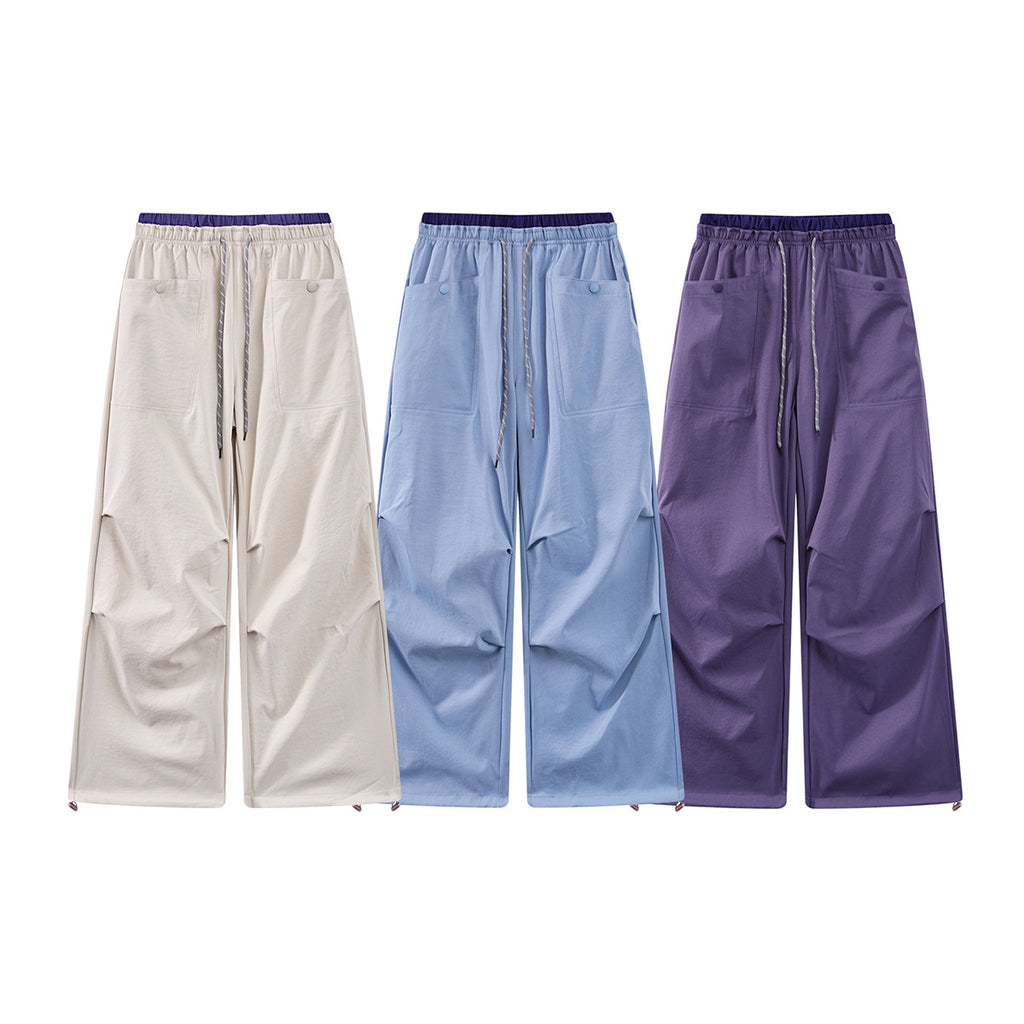 Outdoor Casual Cargo Pants Windproof Pleated Paratrooper Pants Relaxed Fit Long Trousers