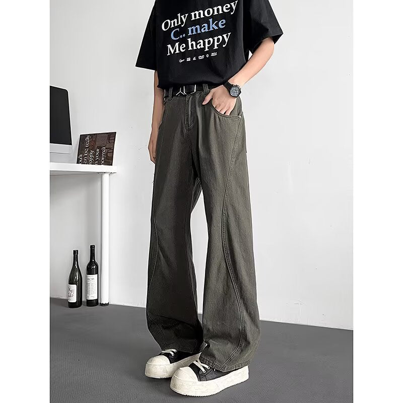 Vintage washed denim jeans with distressed lines for men
