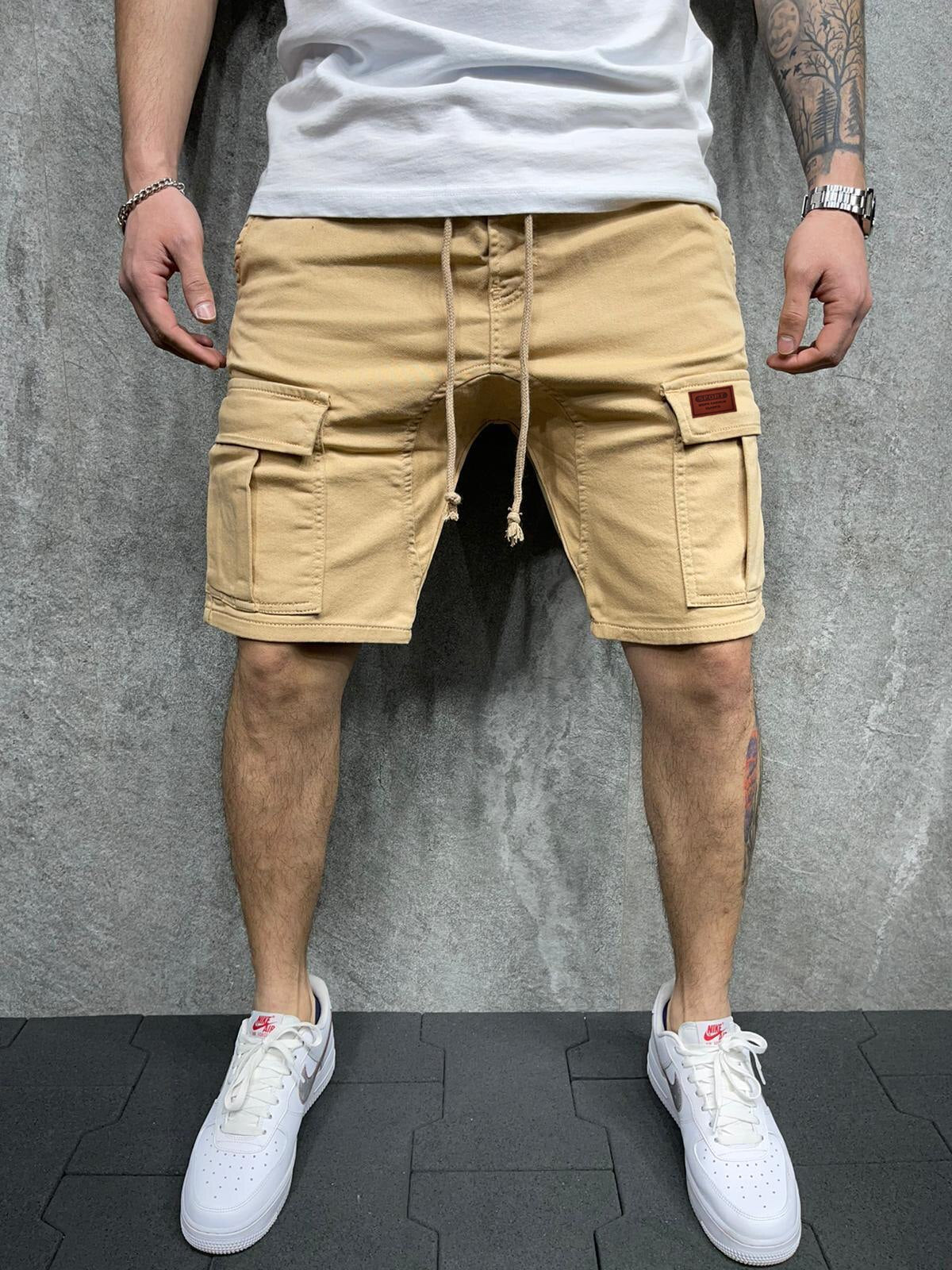 New Spring Summer Men Cargo Shorts Relaxed Fit Breeches Bermuda Casual Short Pants Stick a Skin Social Cargo Short Men