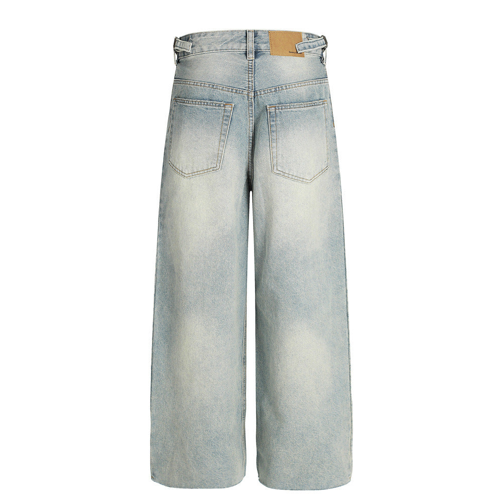 Street Style Men's Denim Jeans with Distressed Fun Print, Casual Loose Fit, Versatile Pants for Men
