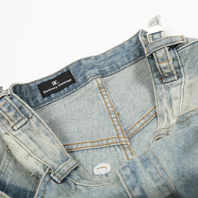 Street Style Men's Denim Jeans with Distressed Fun Print, Casual Loose Fit, Versatile Pants for Men