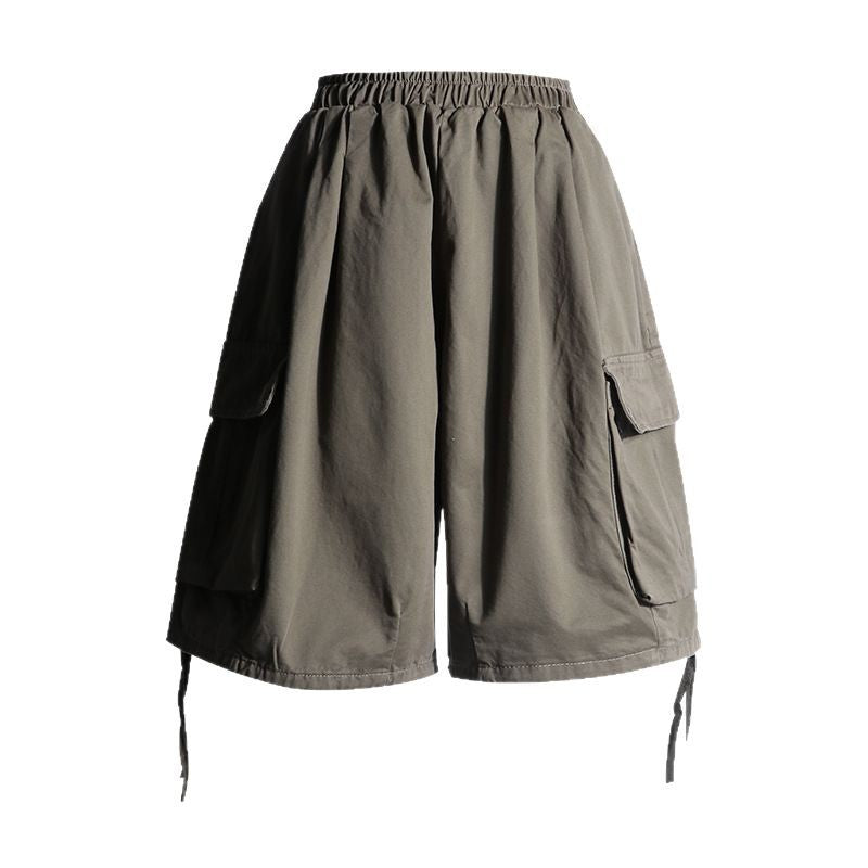 Relaxed  Washed Multi-Pocket Cargo Shorts Loose Women's Casual  Length Pants