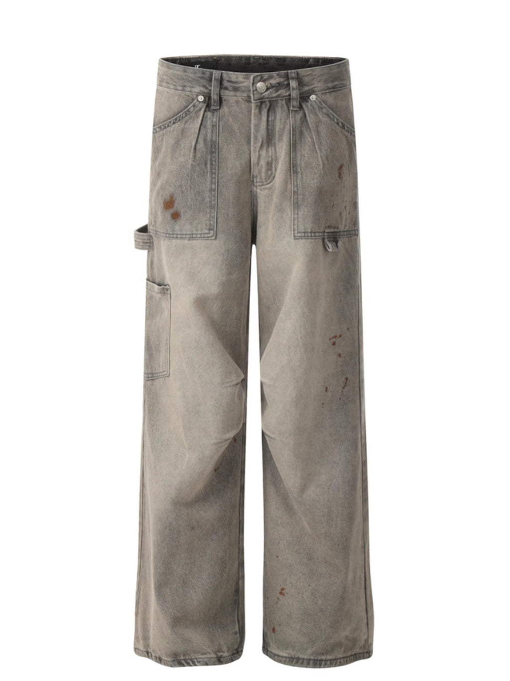 Vintage Splatter Washed Relaxed Straight Leg Cargo Jeans for Women High Street Loose Fit Distressed Long Pants Trendy Ins Style