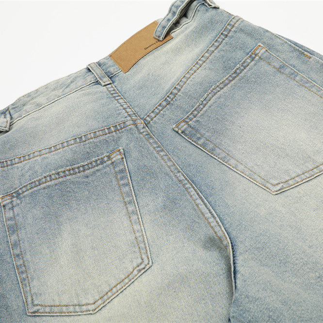 Street Style Men's Denim Jeans with Distressed Fun Print, Casual Loose Fit, Versatile Pants for Men